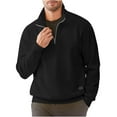 thumbnail image 1 of ZCFZJW Men's Quarter Zip Stand Collar Pullover Sweatshirt Casual Long Sleeve Solid Color Geometric Texture Pullover Knit Sweater Tops Black L, 1 of 8