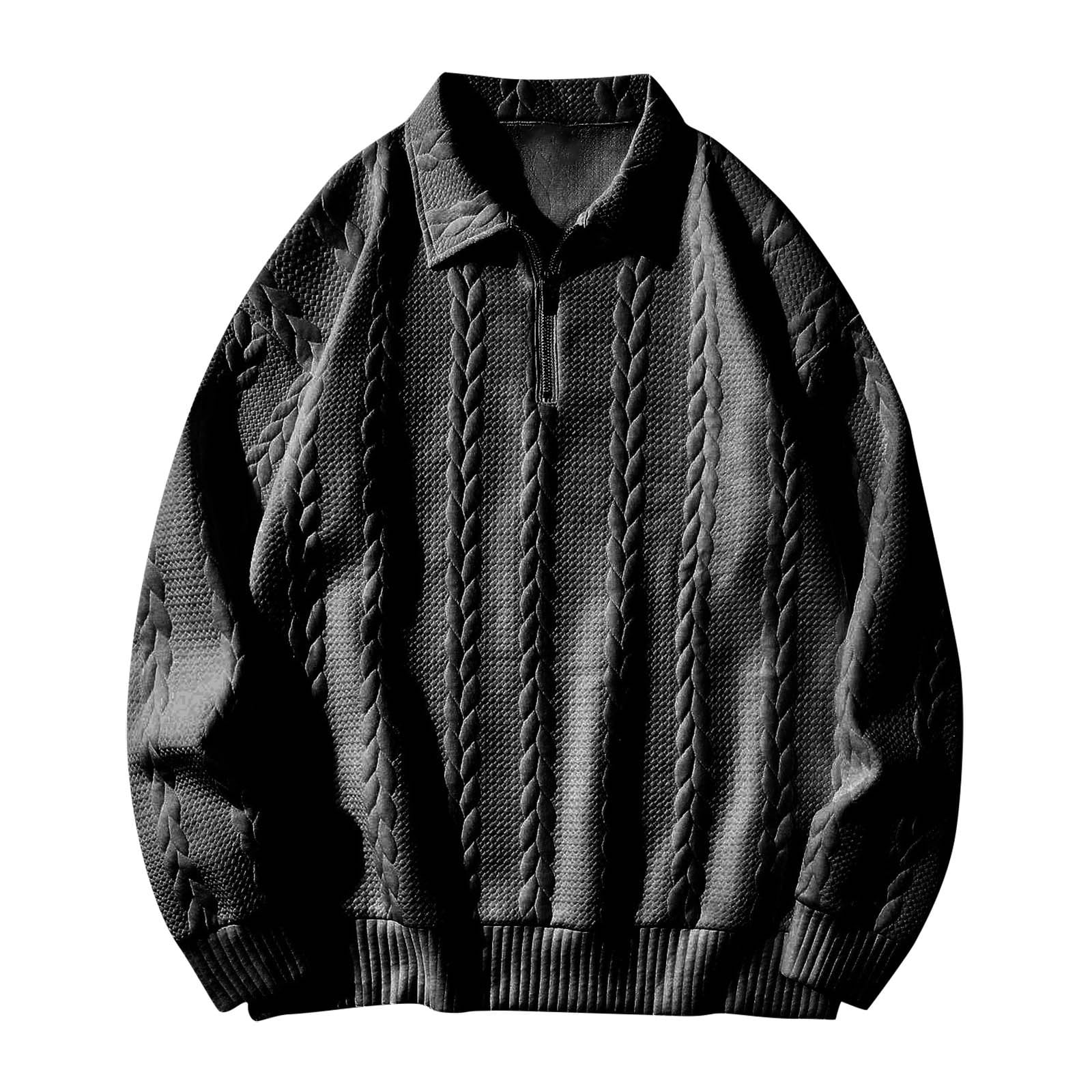 ZCFZJW Men's Quarter Zip Up Cable Knit Sweaters Slim Fit