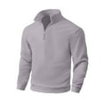 thumbnail image 1 of ZCFZJW Men's Quarter Zip Up Pullover Long Sleeve Mock Neck Sweatshirt Casual Winter Thick Warm Slim Fit Fleece Sweaters Tops Gray L, 1 of 7