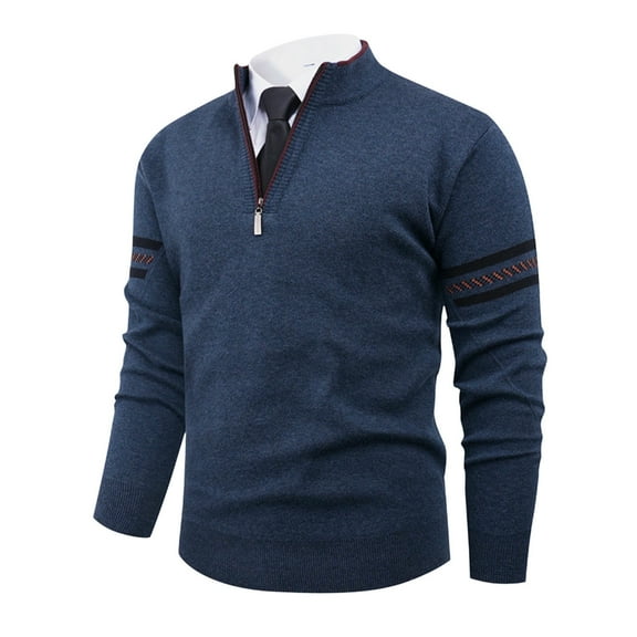 ZCFZJW Men's Quarter Zip Up Sweater Cable Knit Pullovers Soft Turtleneck Business Casual Work Long Sleeve Pullover Sweater Tops Navy XL
