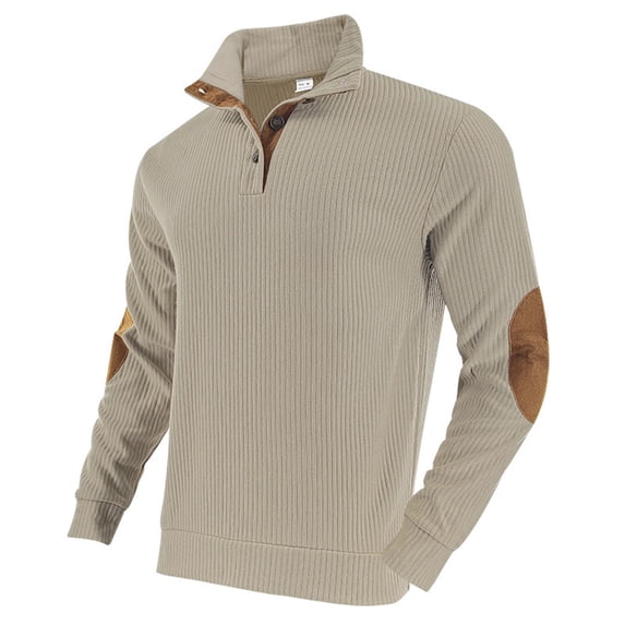 ZCFZJW Men's Quarter Zipper Pullover Corduroy Crew Neck Sweatshirt Spring Autumn Casual Waffle Knit Long Sleeve Stand Collar Polo Shirt Khaki XL
