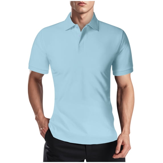 ZCFZJW Men's Quick-Dry Active Shirts Short Sleeve Performance for Golf Tennis Daily Casual Collared T-Shirt Lightweight Comfy Pullover Tops Light Blue L