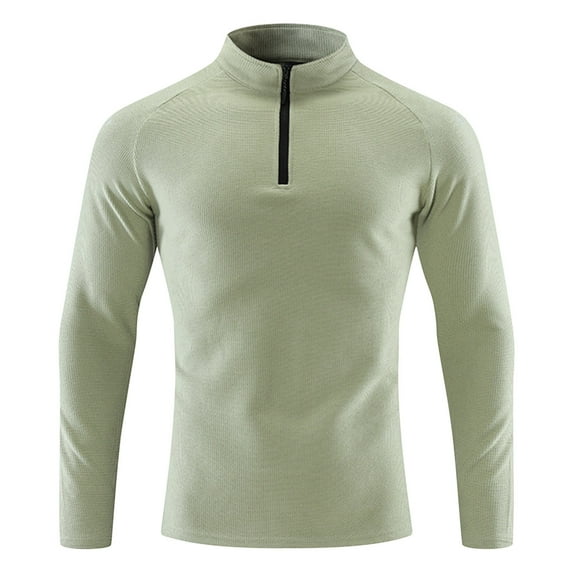 ZCFZJW Men's Quick-Dry Active Sports Shirts Lightweight Casual Quarter Zip Long Sleeve Running Pullover Tops Outdoor Sweatshirt Green L