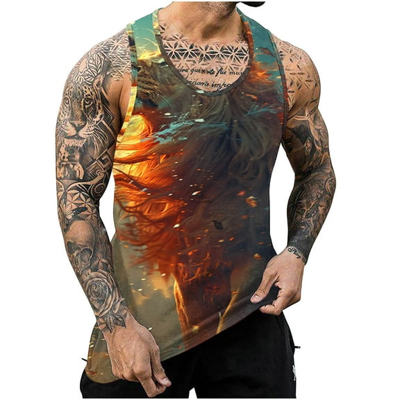 ZCFZJW Men's Quick Dry Sport Tank Top for Bodybuilding Gym Athletic Jogging Running,Cute 3D Animal Print Fitness Training Workout Sleeveless Shirts Multicolor#01 XL