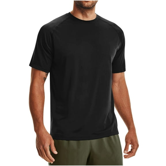 ZCFZJW Men's Quick Dry Workout Shirts Moisture Wicking Running Athletic Performance T-Shirts Trendy Solid Color Basic Top Tee Black L