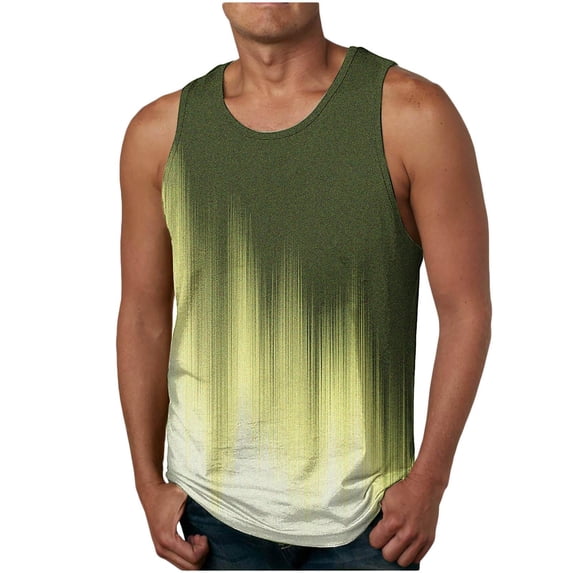 ZCFZJW Men's Quick Dry Workout Tank Top Tie Dye Gradient Print Summer Breathable Gym Muscle Tee Fitness Bodybuilding Sleeveless T Shirt Green M