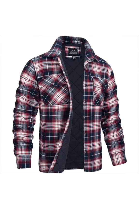 Men's Quilted Lined Flannel Jacket Fashion Soft Cotton Button Down Shirt Jacket Fall Winter Thick Warm Long Sleeve Plaid Shirt Shacket with Pockets Wine XL