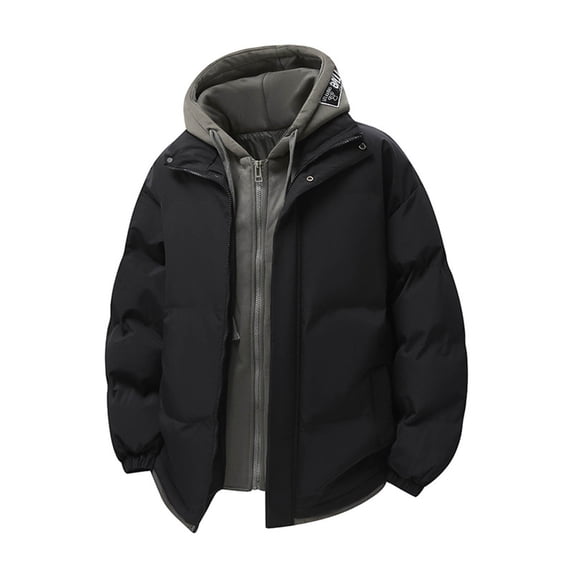ZCFZJW Men's Quilted Puffer Jacket Full Zip up Long Sleeve Drawstring Hooded Outwear Winter Jacket Plush Thick Warm Hoodie Outwear Down Coat with Pockets Black XXXXL