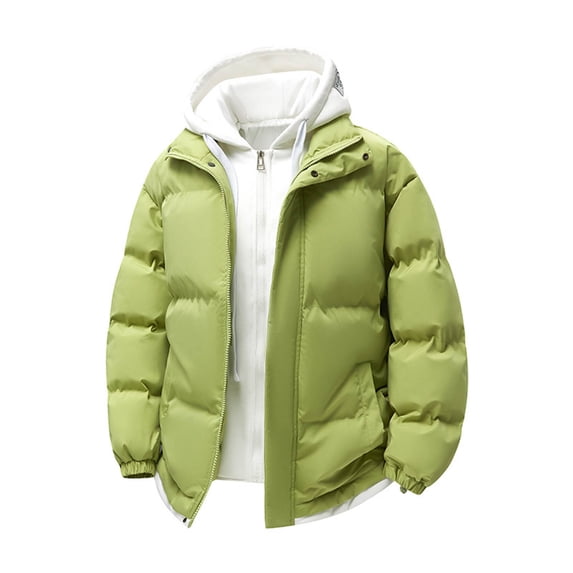 ZCFZJW Men's Quilted Puffer Jacket Full Zip up Long Sleeve Drawstring Hooded Outwear Winter Jacket Plush Thick Warm Hoodie Outwear Down Coat with Pockets Green L