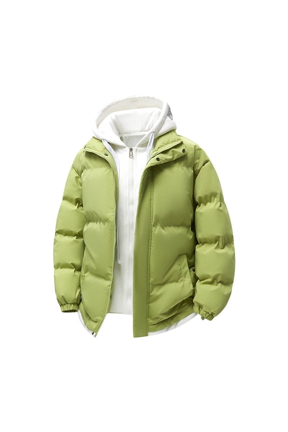 Men's Quilted Puffer Jacket Full Zip up Long Sleeve Drawstring Hooded Outwear Winter Jacket Plush Thick Warm Hoodie Outwear Down Coat with Pockets Green XXXXL