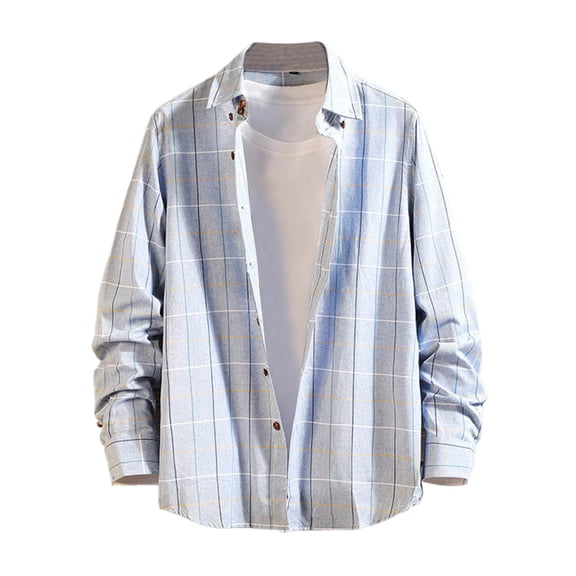 ZCFZJW Men's Regular Fit Long Sleeve Plaid Flannel Shirt, Lightweight Soft Cotton Button Down Shirts Casual Work Business Shirts Tops Sky Blue XXL