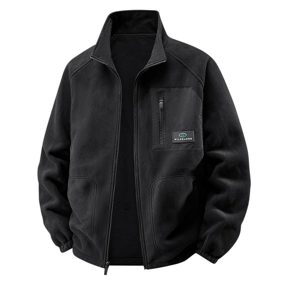 ZCFZJW Men's Reversible Outdoor Jacket with Zipper & Multi-pockets Full Zip up Long Sleeve Stand Collar Windproof Hiking Workwear Coat Fall Casual Bomber Jacket Black L