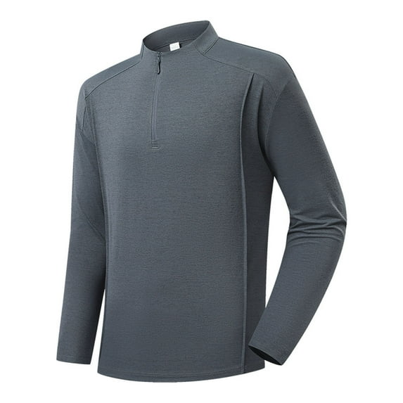 ZCFZJW Men's Running Shirt Long Sleeve Quarter Zip up Stand Collar Pullover Lightweight Moisture Wicking Quick Dry Athletic Workout Shirts Dark Gray XL