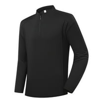 ZCFZJW Men's Running Shirt Long Sleeve Quarter Zip up Stand Collar Pullover Lightweight Moisture Wicking Quick Dry Athletic Workout Shirts Black L