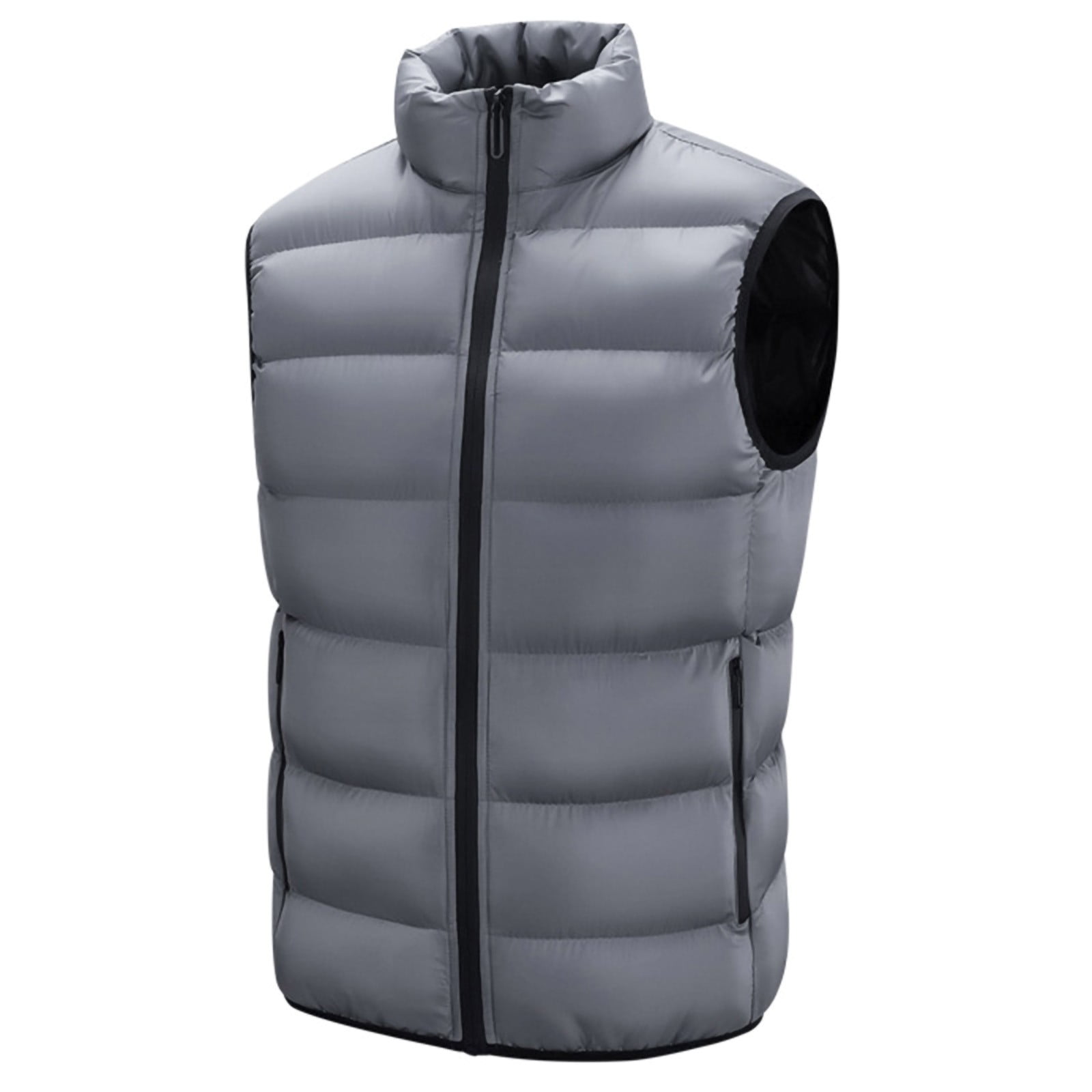 ZCFZJW Men's Running Vest Outerwear, Lightweight Windproof Fleece-Lined Softshell Sleeveless Stand Collar Jacket for Golf Gray XL