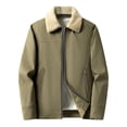 thumbnail image 1 of ZCFZJW Men's Sherpa Fleece Lined Jacket Lapel Cotton Full Zip Up Jacket Casual Warm Winter Solid Parka Coat Outwear with Zipper Pockets Khaki XL, 1 of 5