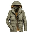 thumbnail image 1 of ZCFZJW Men's Sherpa Fleece Lined Military Jacket Casual Long Sleeve Utility Cotton Lightweight Bomber Jackets with Removable Hood Khaki M, 1 of 3