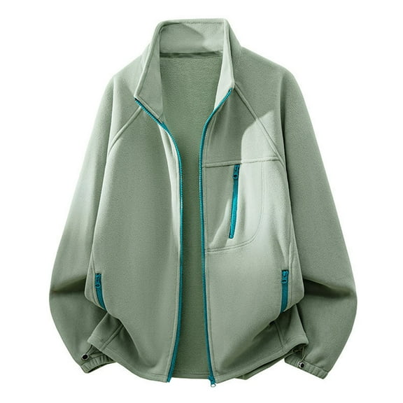 ZCFZJW Men's Sherpa Fleece Sherpa Lined Jacket Plush Thick Warm Full Zip Up Stand Collar Jacket Soft Outwear Winter Coat with Zipper Pocket Green L