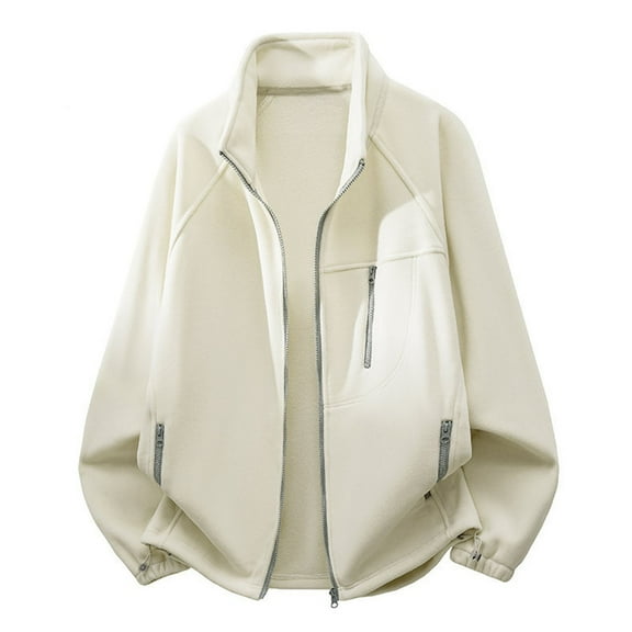 ZCFZJW Men's Sherpa Fleece Sherpa Lined Jacket Plush Thick Warm Full Zip Up Stand Collar Jacket Soft Outwear Winter Coat with Zipper Pocket White XL