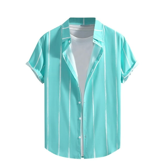 ZCFZJW Men's Short Sleeve Button Down Bowling Shirts Hawaiian Casual Striped Color Block Printed Summer Regular Fit Beach Aloha Shirt Multicolor#01 XL