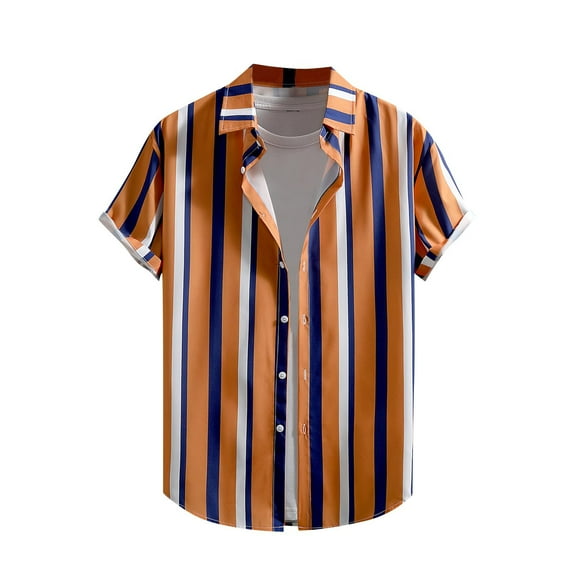 ZCFZJW Men's Short Sleeve Button Down Bowling Shirts Hawaiian Casual Striped Color Block Printed Summer Regular Fit Beach Aloha Shirt Multicolor#15 XL