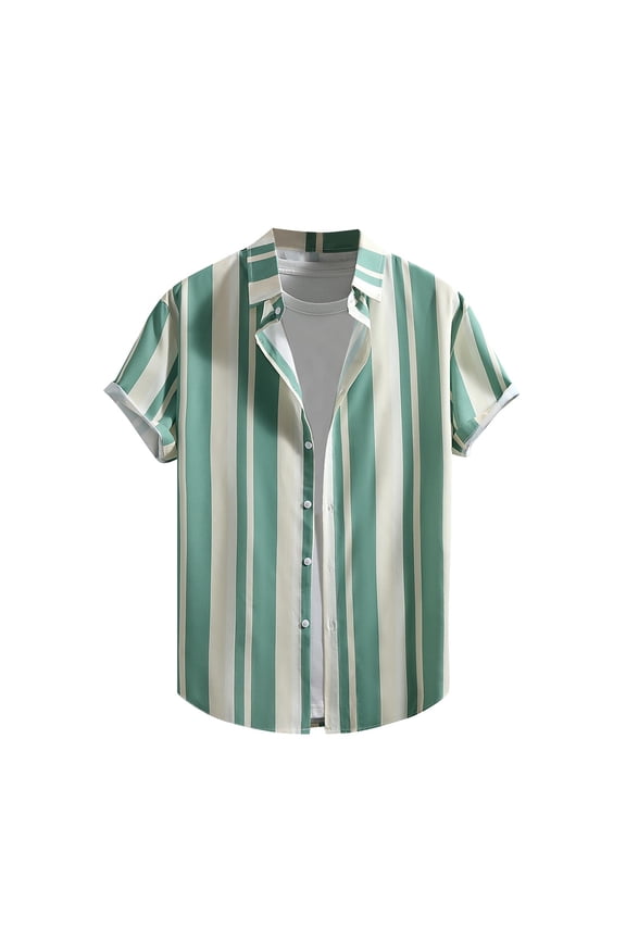 Men's Short Sleeve Button Down Bowling Shirts Hawaiian Casual Striped Color Block Printed Summer Regular Fit Beach Aloha Shirt Multicolor#03 M