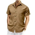 thumbnail image 1 of ZCFZJW Men's Short Sleeve Casual Button Down Shirts Lightweight Textured Holiday Beach Vacation T-Shirt Tops with Pocket Khaki XL, 1 of 7