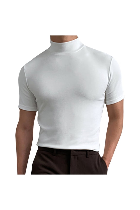Men's Short Sleeve Compression Shirts Turtleneck Athletic Quick Dry Base Layer Undershirt Running Workout Sports Gym Muscle Tees Top White S