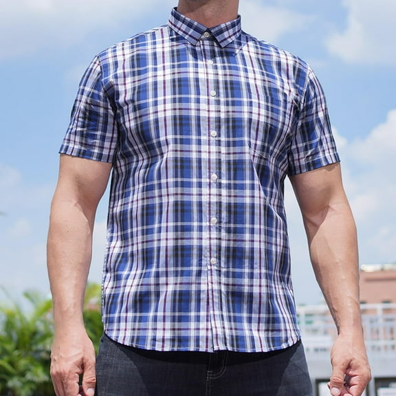 ZCFZJW Men's Short Sleeve Dress Shirts Casual Button Down Shirts Business Summer Big and Tall Regular Fit Beach Hawaiian T-Shirt Tops with Pockets Blue XXXXXL