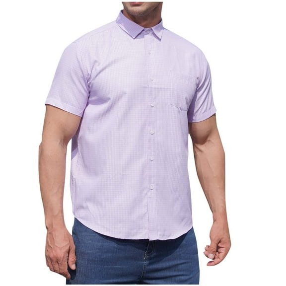 ZCFZJW Men's Short Sleeve Dress Shirts Wrinkle Free Striped Print Shirt Big and Tall Regular Fit Casual Button Down Work Business Shirts Tops with Pocket Light Purple XXL