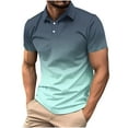 thumbnail image 1 of ZCFZJW Men's Short Sleeve Performance Polo Shirt Casual Tie Dye Gradient Print Summer Button up V Neck Henley Shirts Loose Lightweight Comfy Pullover Tops Light Blue XXL, 1 of 6