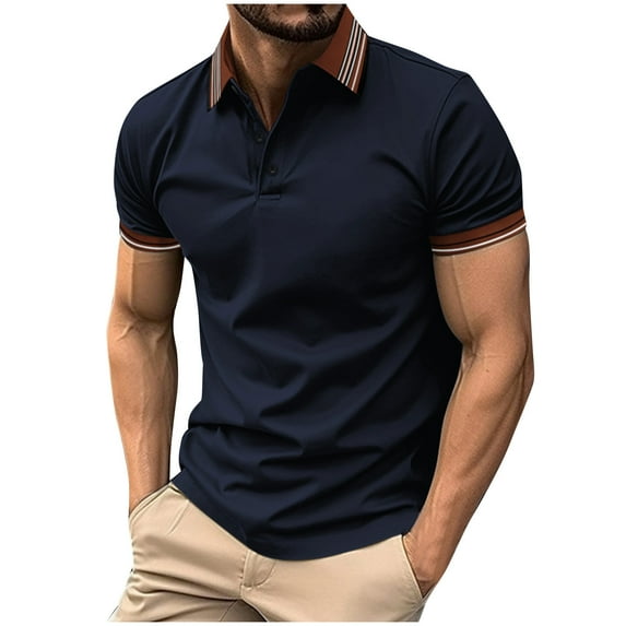 ZCFZJW Men's Short Sleeve Polo Golf Shirts 3-Button Moisture Wicking Athletic T-Shirts Casual Solid Color Athletic Golf Collared Shirt Tops Navy XL