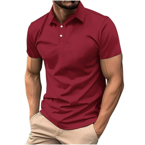 ZCFZJW Men's Short Sleeve Polo Golf Shirts Solid Color Casual Button Moisture Wicking Athletic T-Shirts Casual Collared Shirt Tops Wine XXL