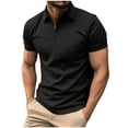 thumbnail image 1 of ZCFZJW Men's Short Sleeve Polo Shirts Quarter-Zip Casual Solid Color Slim Fit Lapel Collar V Neck Basic Athletic Workout Cotton Tees Shirt Tops Black XL, 1 of 5