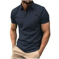 thumbnail image 1 of ZCFZJW Men's Short Sleeve Polo Shirts Quarter-Zip Casual Solid Color Slim Fit Lapel Collar V Neck Basic Athletic Workout Cotton Tees Shirt Tops Navy S, 1 of 5