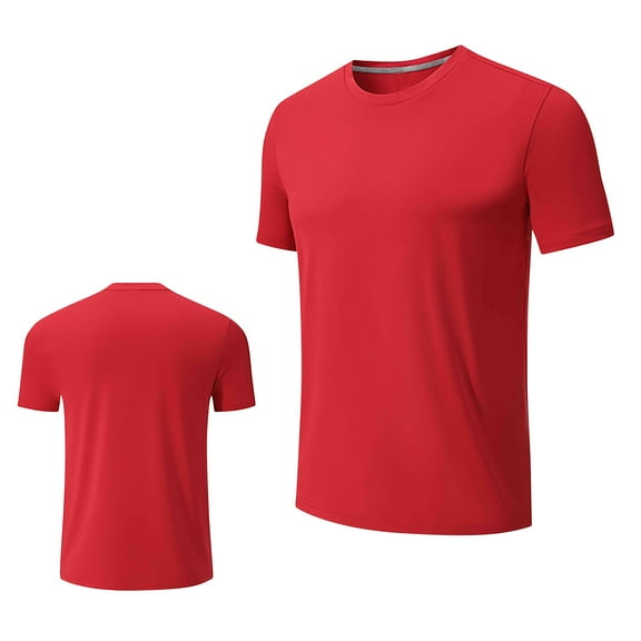 ZCFZJW Men's Short Sleeve T-Shirt Trendy Solid Color Quick Dry UPF 50+ Athletic Running Workout Fishing Top Tee Performance Shirts Red XXL