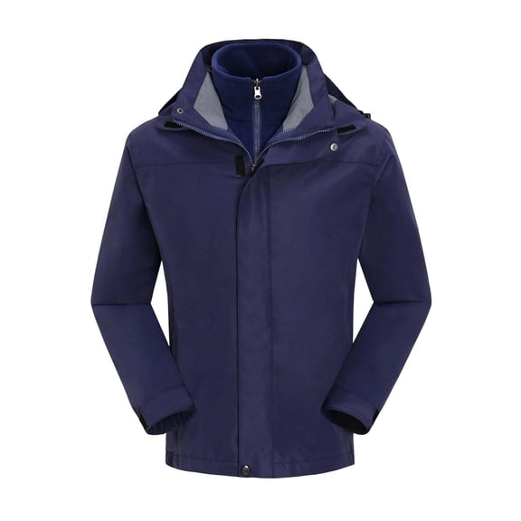ZCFZJW Men's Ski Jacket 3 in 1 Waterproof Winter Thick Warm Jacket Snow Jacket Windproof Hooded Outwear with Inner Warm Fleece Coat Navy XXXL