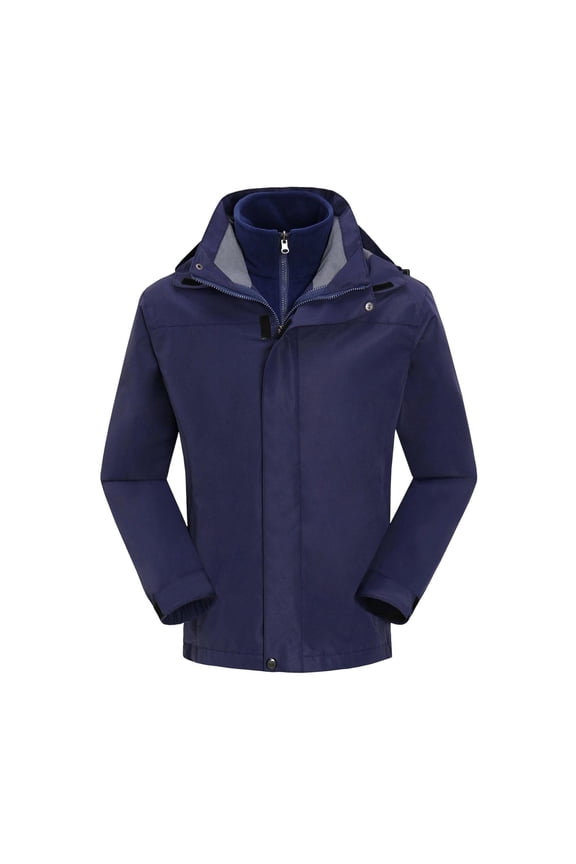 Men's Ski Jacket 3 in 1 Waterproof Winter Thick Warm Jacket Snow Jacket Windproof Hooded Outwear with Inner Warm Fleece Coat Navy XXXL