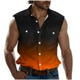 thumbnail image 1 of ZCFZJW Men's Sleeveless Tank Shirt Lightweight Tie Dye Gradient Color Printed Summer Quick Dry Button Down Stretch Shirt for Hiking Travel with Double Chest Pockets Orange XL, 1 of 5