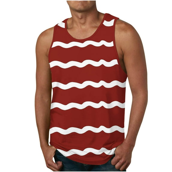 ZCFZJW Men's Sleeveless Weave Striped Tank Tops Big and Tall Workout Quick Dry Swim Athletic Gym Running Muscle Beach Shirts for Men Red S
