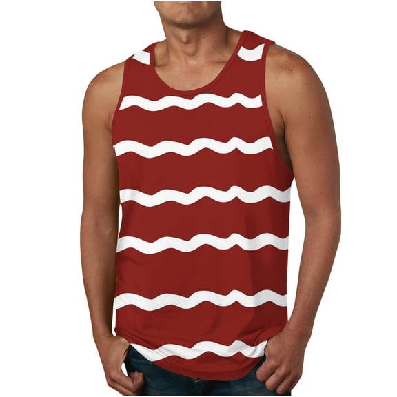 ZCFZJW Men's Sleeveless Weave Striped Tank Tops Big and Tall Workout Quick Dry Swim Athletic Gym Running Muscle Beach Shirts for Men Red XL