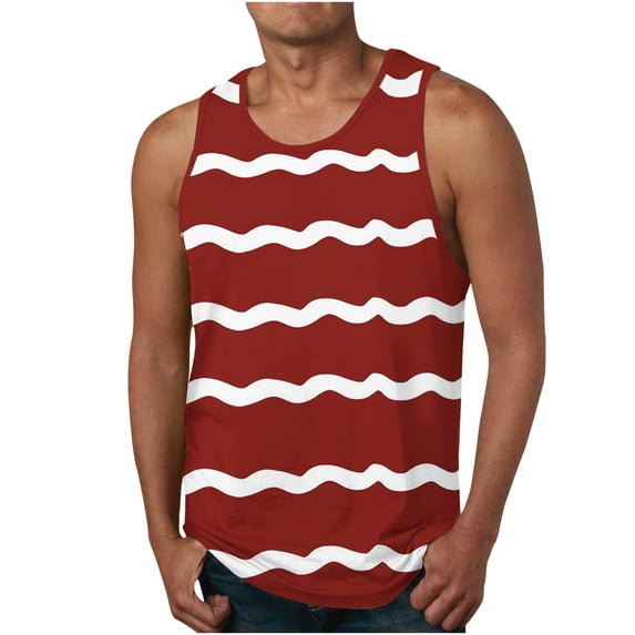 ZCFZJW Men's Sleeveless Weave Striped Tank Tops Big and Tall Workout Quick Dry Swim Athletic Gym Running Muscle Beach Shirts for Men Red M