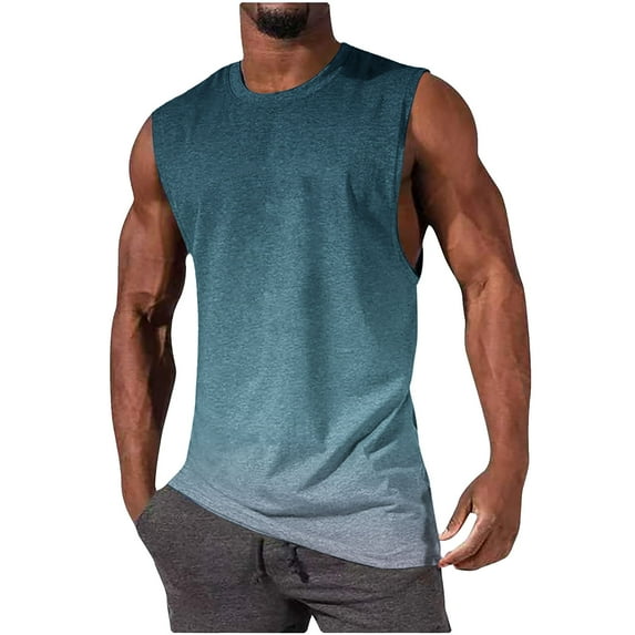 ZCFZJW Men's Sleeveless Workout Shirts Quick Dry Tie Dye Gradient Print Summer Swim Athletic Gym Running Muscle Beach Tank Tops for Men Light Blue M