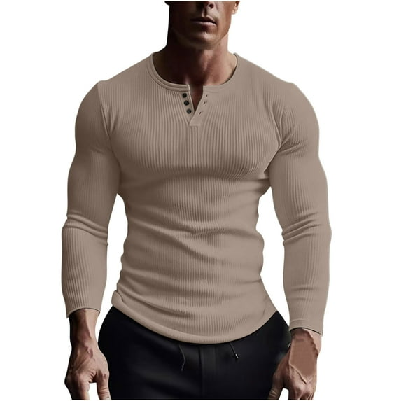 ZCFZJW Men's Slim Fit Basic Sweaters Casual Solid Color Long Sleeve Quarter Zip up Pullover Sweatshirts Trendy Workout Muscle T-Shirts Khaki XXL