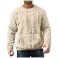 thumbnail image 1 of ZCFZJW Men's Slim Fit Crewneck Pullover Sweater Winter Thick Warm Casual Chunky Cable Knit Comfort Heavy Long Sleeve Sweaters with Kangaroo Pockets Beige M, 1 of 6