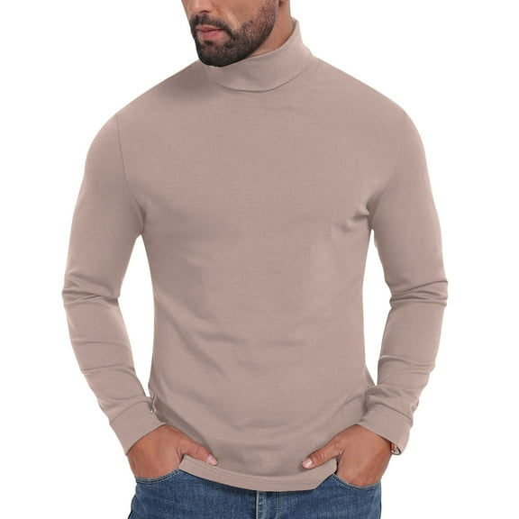 ZCFZJW Men's Slim Fit Lightweight Long Sleeve Knitted Pullover Top Trendy Fall Winter Thick Warm Turtleneck Sweater T-Shirt Beige L