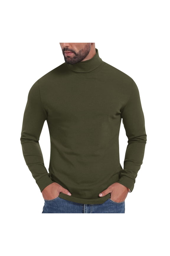 Men's Slim Fit Lightweight Long Sleeve Knitted Pullover Top Trendy Fall Winter Thick Warm Turtleneck Sweater T-Shirt Green L