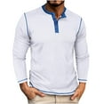 thumbnail image 1 of ZCFZJW Men's Slim-Fit Long-Sleeve Henley Shirt Casual Patchwork Button Down Stand Collar T-Shirts Tops Solid Color Bottoming Shirts with Pockets White L, 1 of 5