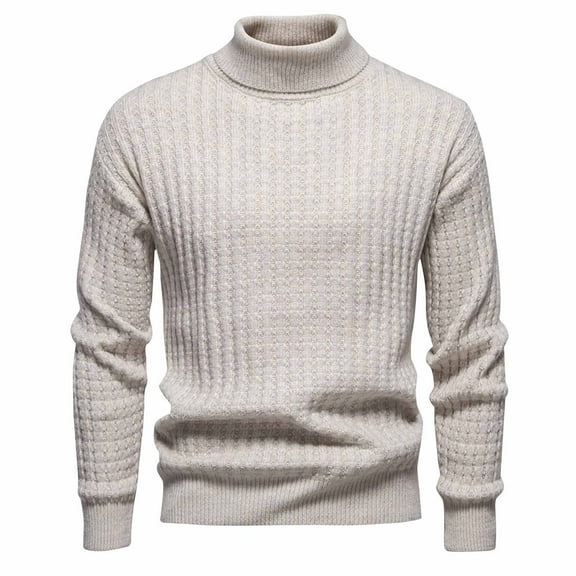ZCFZJW Men's Slim Fit Mock Turtleneck Pullover Sweater Fall Lightweight Casual Long Sleeve Basic Cable Knitted Thermal Sweaters Beige L