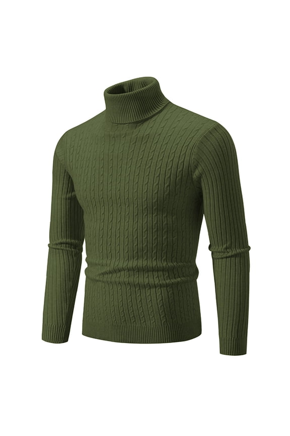 Men's Slim Fit Turtleneck Sweater Tops Casual Basic Ribbed Knitted Solid Color Long Sleeve High Neck Pullover Sweaters Coat Army Green XXXXXL